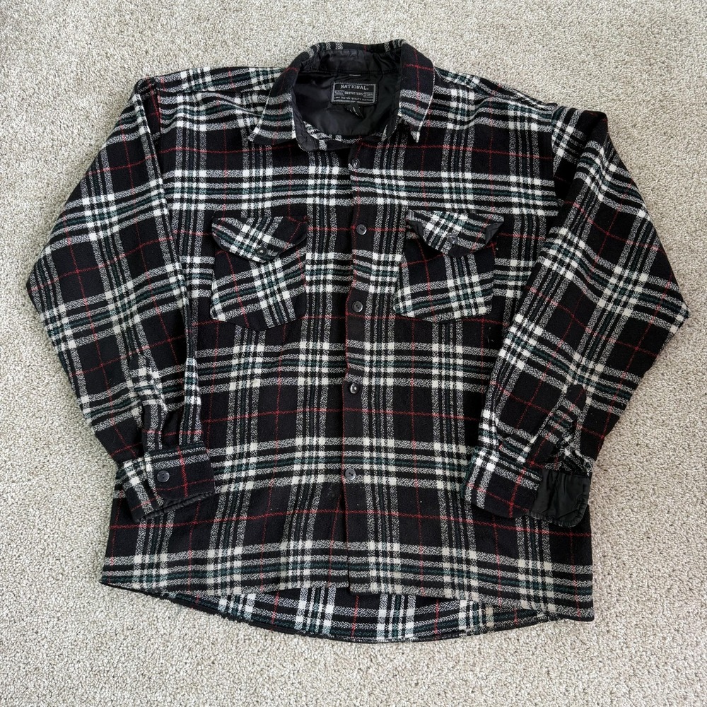 National Outfitters Shirt Jacket Mens XL Black Plaid Flannel Quilted Lined